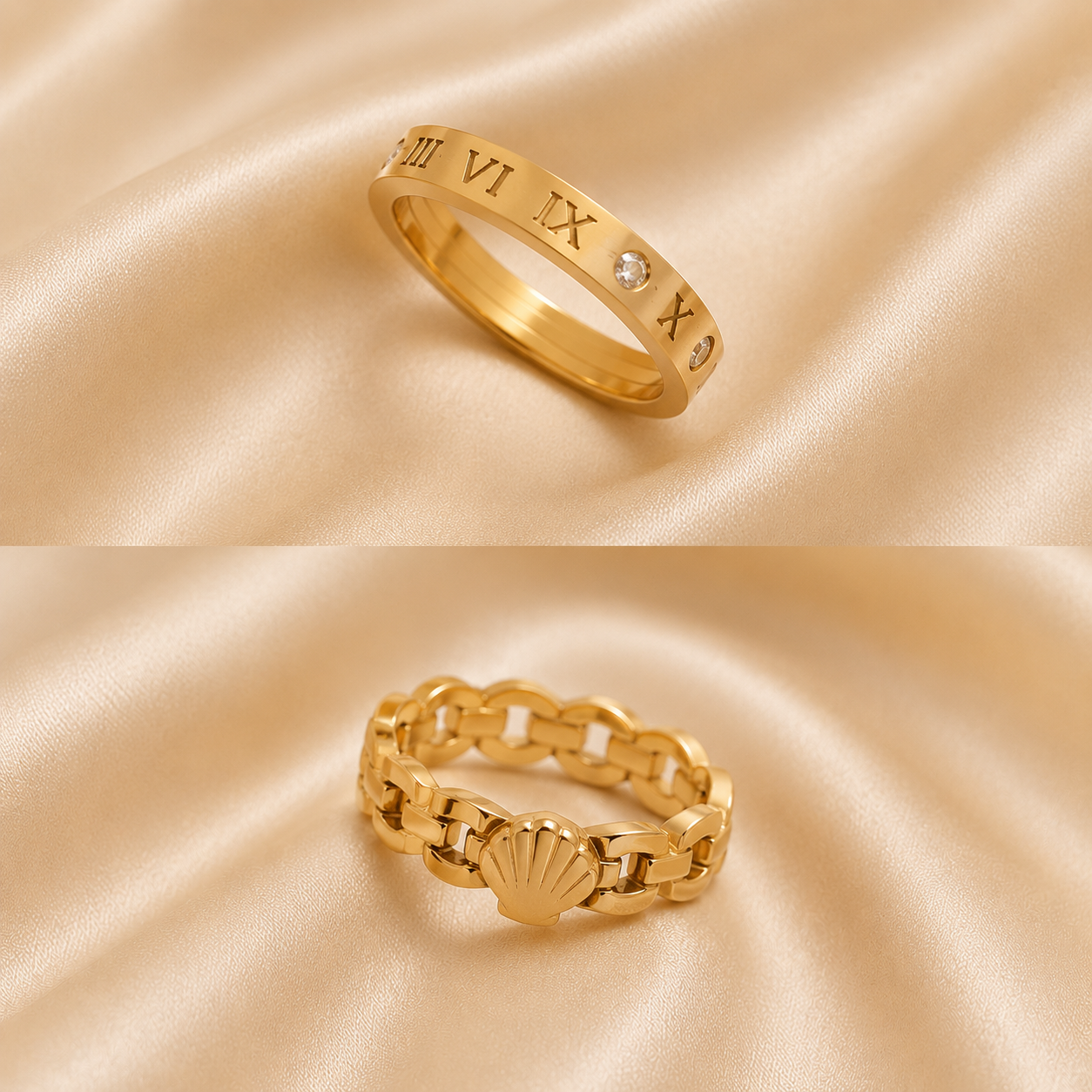 Roman numeral ring and shell link ring